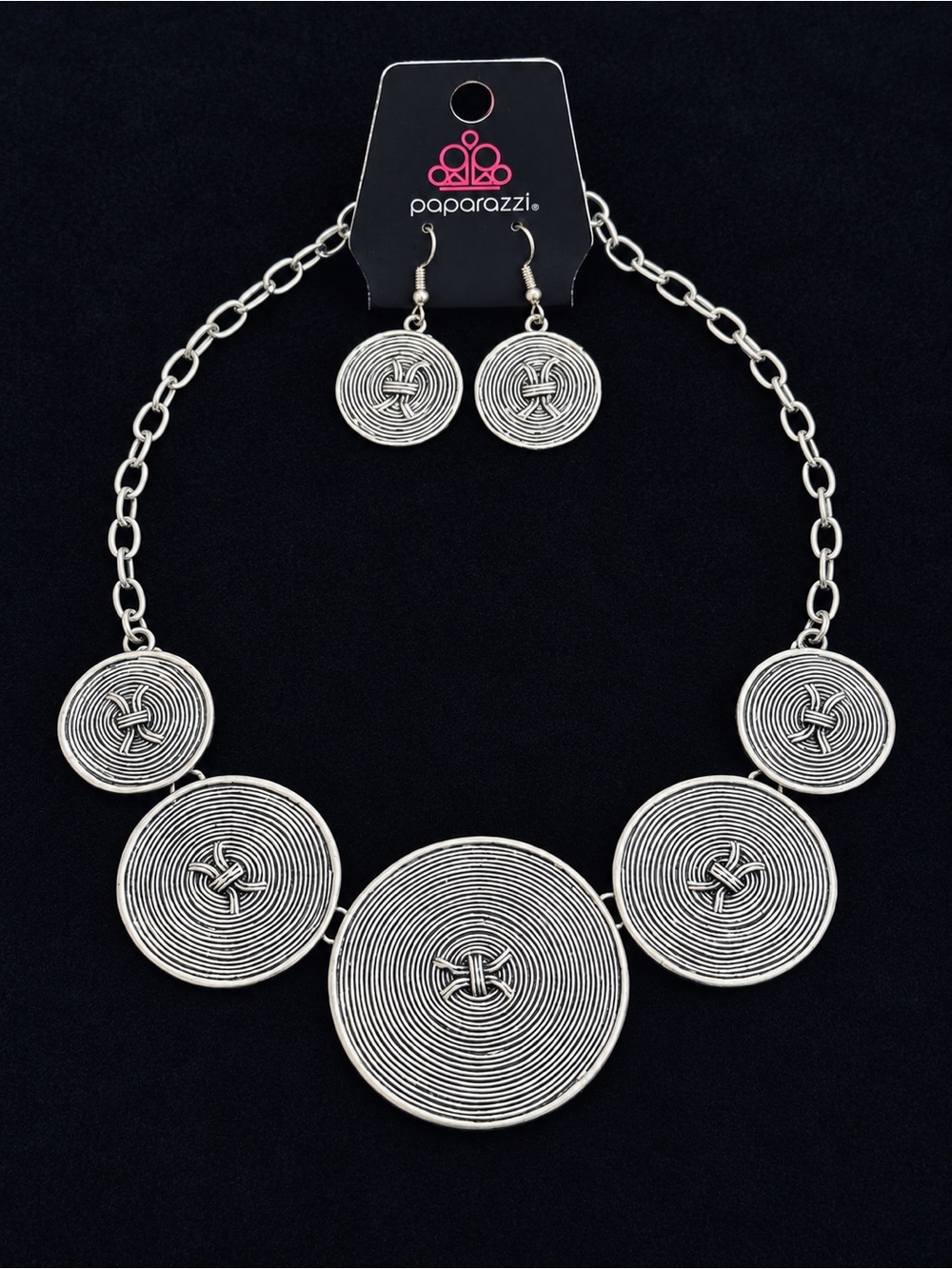 Paparazzi Silvertone Concentric Coil Statement Necklace & Earring Set
